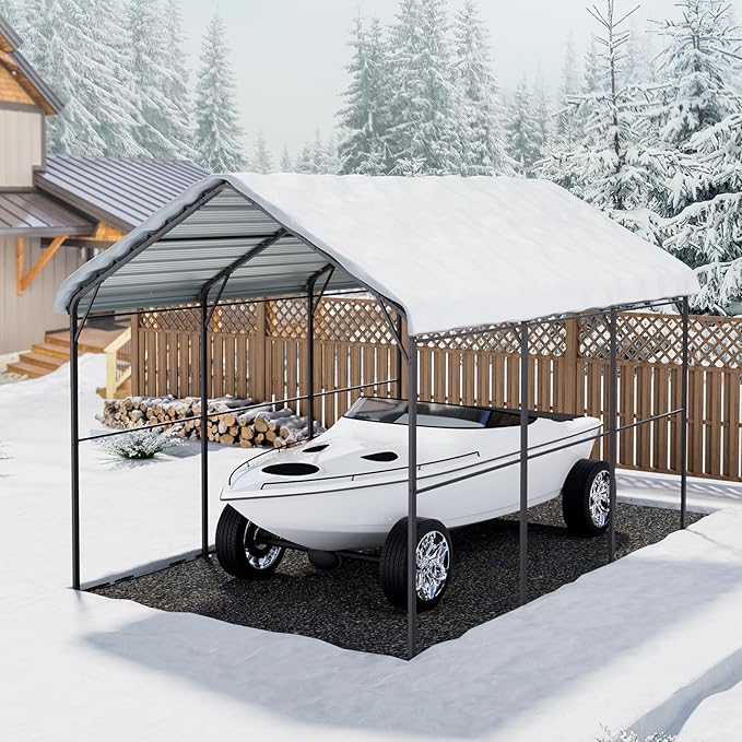 VEVOR Heavy Duty Metal Carport, 10' x 15' Outdoor Carport with Galvanized Steel Frame & Roof, Car Tent Garage Shade with Removable Sidewalls, Multi-Use Car Shelter for Pickup, Boat, Car & Tractors