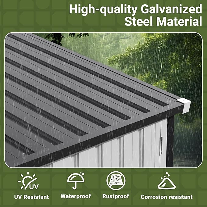 Polar Aurora 12X14 FT Metal Outdoor Storage Shed with Window, Heavy-Duty Galvanized Steel Garden Shed with Lockable Doors and 4 Vents, Large Weatherproof Tool Shed for Backyard Patio Outside, Black