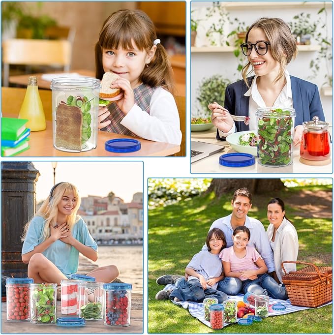 [32 oz 10 Pack] Food Storage Freezer Containers Clear Bottom with Blue Twist Top Lids Reusable, Plastic Airtight Meal Prep Containers BPA Free | Stackable | Leakproof | Microwave/Dishwasher Safe
