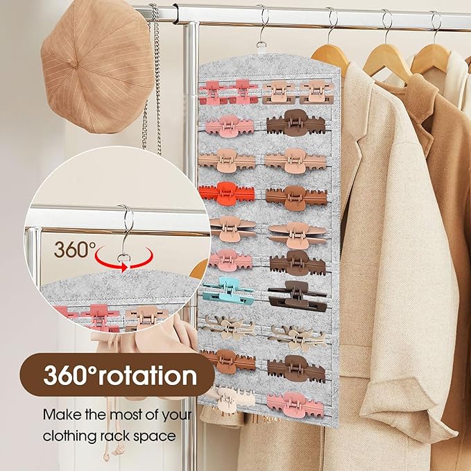 OAOLEER Double-Sided Hair Clip Organizer Storage for Girls Women, Hanging Claw Clip Holder Display for Closet, Wall, Door Room Jewelry Shop (Gray)