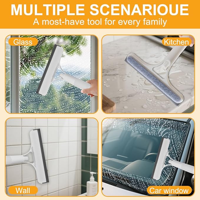 Pro 3 in 1 Window Cleaning Scraper, with 2 Replaceable Cleaning Cotton Strips 3 in 1 Spray Squeegee, Window Squeegee, Suitable for Cleaning Bathroom Glass, Mirrors, Car Windows (Yellow)