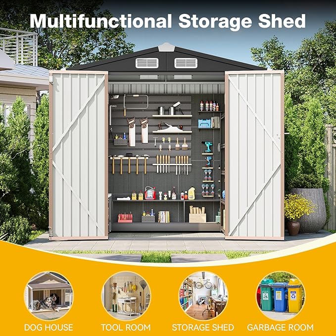 6x4 FT Outdoor Storage Shed with Lockable Double Doors & Loping Roof, Outdoor Metal Shed for Bike, Tool, Generator Storage in Backyard, Patio (6’x4’)
