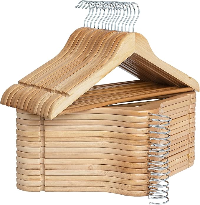 StorageWorks Wooden Hangers 30 Pack, Wood Coat Hangers for Closet, Heavy Duty Clothes Hangers for Suits, Shirts, Pants, Jackets, Natural Wood Color