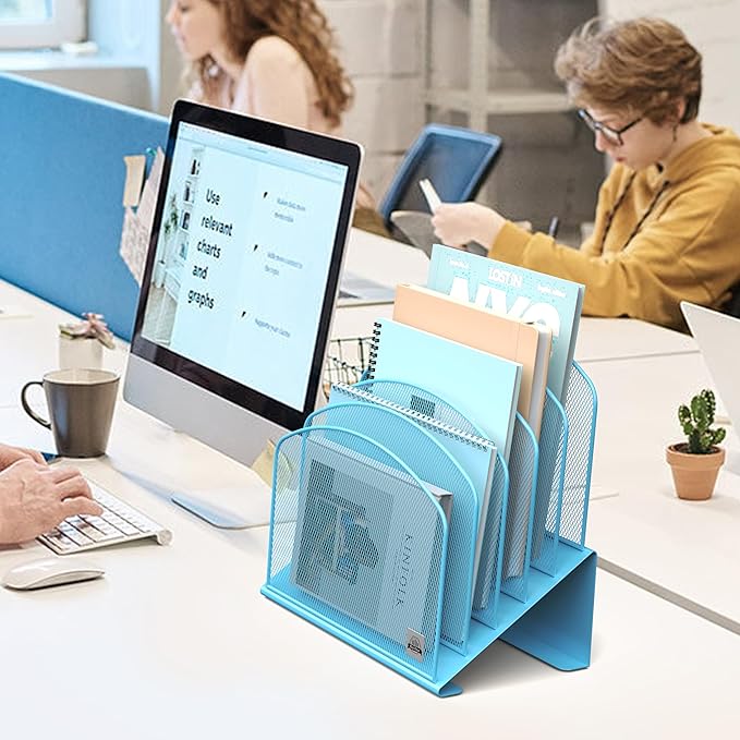 Inclined Desk File Organizer,Vertical File Folder Holder Stand Metal Rack File Sorter for Office Classroom Desktop Organization