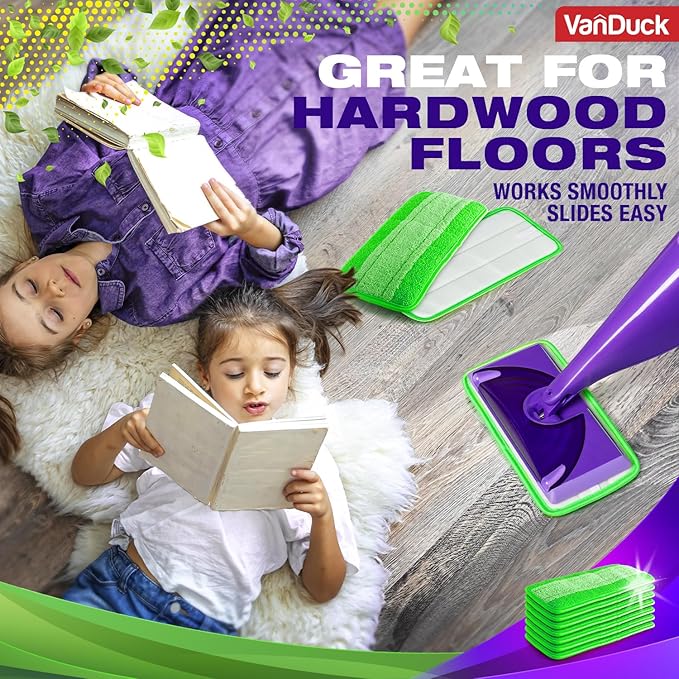 VanDuck Reusable Mop Pads Compatible with Swiffer WetJet (2 Pack) - Microfiber Mop Refill for Wet Mopping Cloths - Hardwood Floor Cleaning Spray Pads are Reusable Replacements