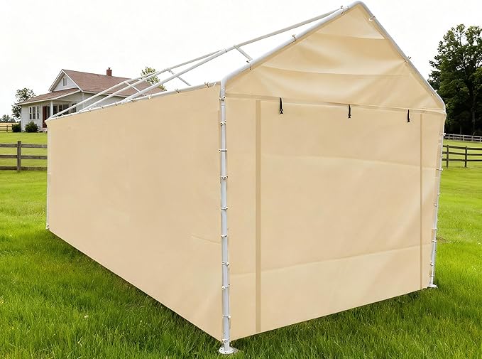 Rutile 10x20 Carport Replacement Sidewall, 180G PE Waterproof & UV Protected Sidewall Cover (Beige, Sidewall kit Panel Set of 4 w/o Mesh Windows)