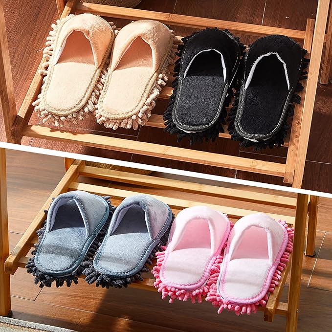 Jecery 4-Pair Washable Microfiber Mop Slippers - Detachable Dusting Shoes for Floor Cleaning, Office & Home Use - Suitable for Women & Men(Black, Pink, Beige, Gray,L Size)