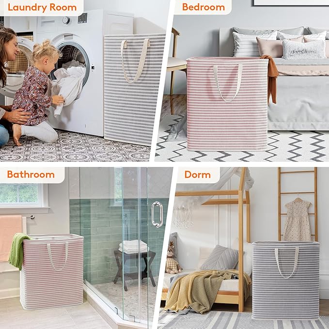 Lifewit 2 Pack Laundry Hamper Large Collapsible Laundry Baskets, Freestanding Waterproof Clothes Hamper with Easy Carry Handles in Laundry Room Bedroom Bathroom College Dorm, Grey&Pink, 2 x 100L