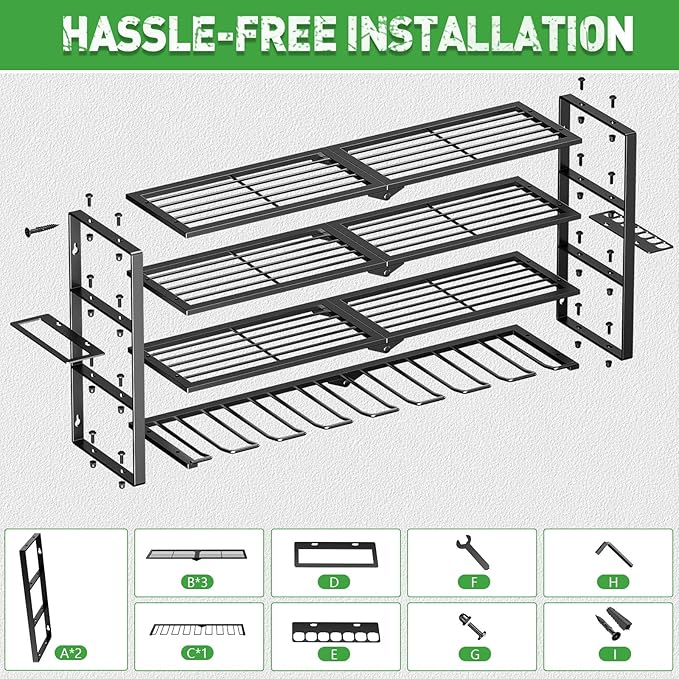 Power Tool Organizer Wall Mount, 4 Layers Tool Storage Rack with 8 Cordless Drill Holders, Power Tool Shelf Loads 400lbs for Garage, Warehouse, Workshop, Gifts for Men, Husband