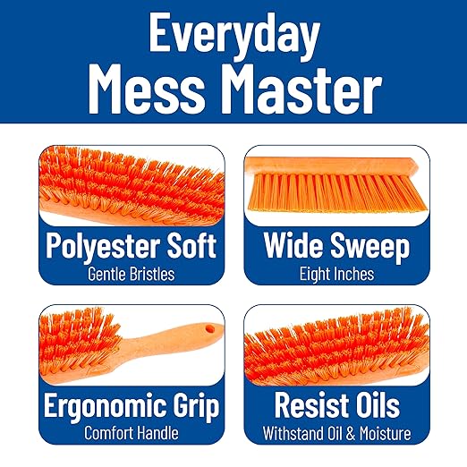 SPARTA Handheld Soft Counter Brush 8 Inch Bristle Span, Multi-Use Dust Brush with 5 Inch Handle for Tables, Countertops, and Delicate Surfaces, Polyester, Orange, (Pack of 6)