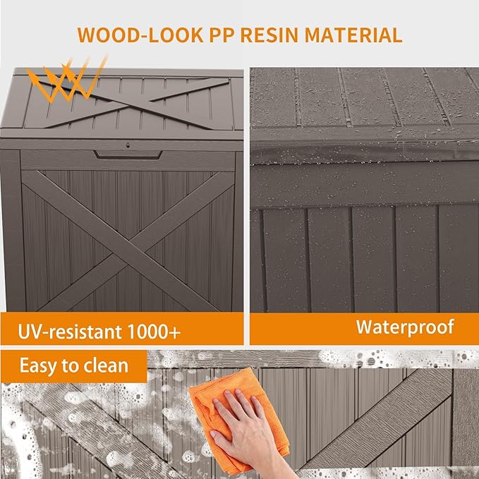 35 Gallon Outdoor Deck Box,Waterproof Resin Outdoor Storage Boxes, Outside Storage Lockable Container for Garden Tools,Indooor Cushions,Accessories (Grey)