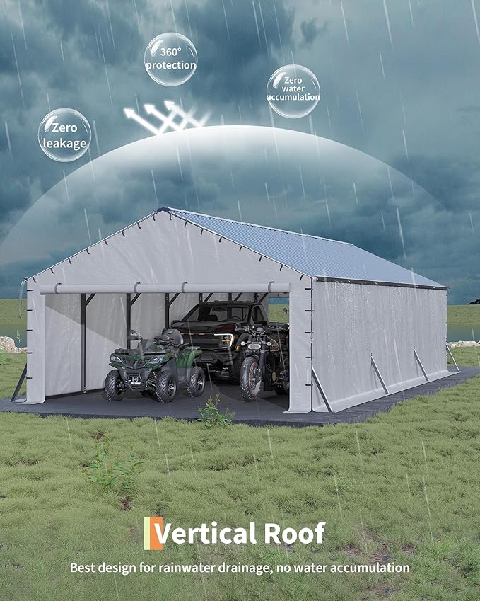 GarveeLife 20'X30'x12' Metal Carport for Multiple Vehicles, Enclosed Car Ports, Vertical Roof Design, for All-Weather, for Full-Size Pickup Trucks, Boats, and Tractors