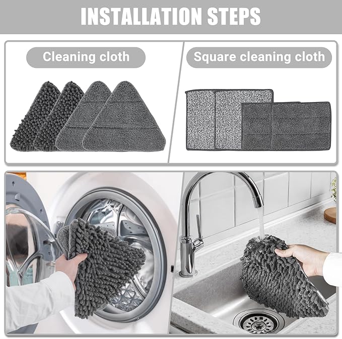 Baseboard Cleaner Tool with Handle, Folding Wall Mop with 86" Extension Pole, Swivel Wall Cleaner Mop with Squeegee, 8 Reusable Pads for Baseboard, Wall, Ceiling, Window, Floor, Furniture