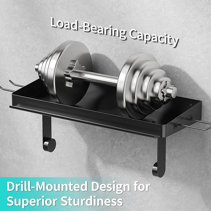 ZUNTO Paper Towel Holder with Shelf for Garage, Wall Mount and Drilling, Black Paper Towel Rack with Pen Stand and Hanging Hooks, Stainless Steel, Garage or Kitchen Organization and Storage