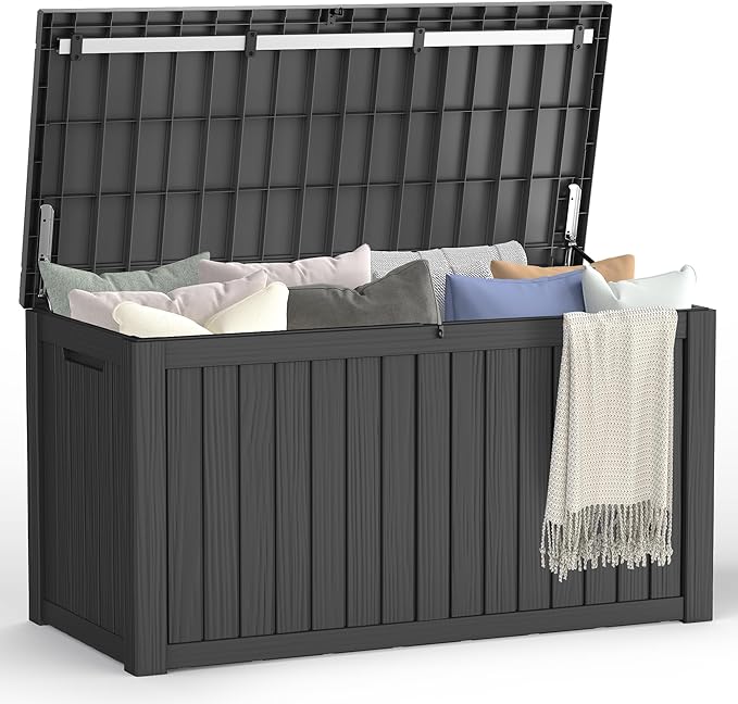 180 Gallon Outdoor Storage Box Waterproof Deck Box for Garden Tools, Lockable Storage Box for Patio Cushion Outside Package Delivery Box