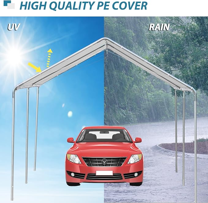 Outsunny 10'x20' Carport Outdoor Heavy Duty Party Tent Galvanized Car Canopy with Included Anchor Kit, 3 Reinforced Steel Cables, White