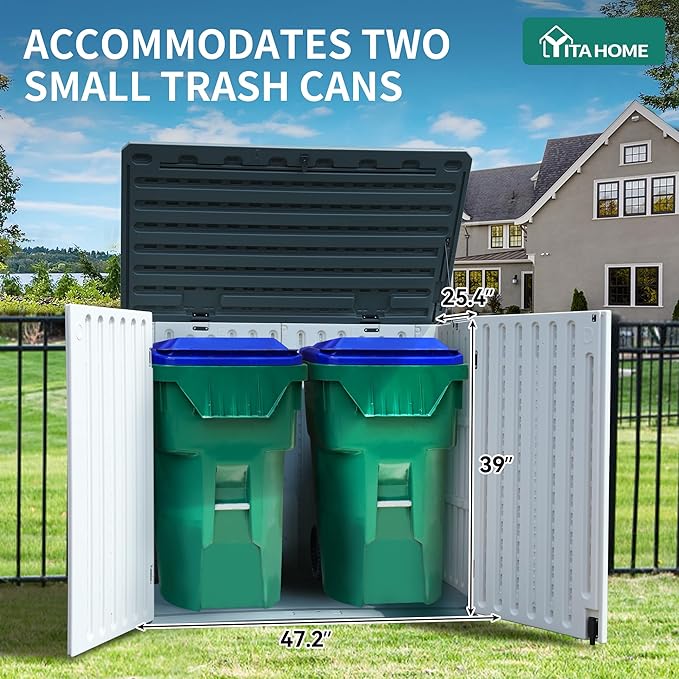 YITAHOME Outdoor Horizontal Storage Sheds w/o Shelf, 35 Cu Ft Lockable Resin Waterproof Shed, Ideal for Garden Tools, Easy to Assemble, Light Gray