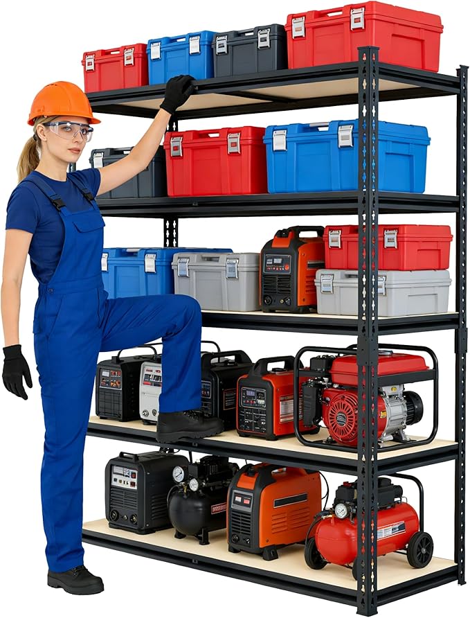 36.12"W: Father&I 5-Shelf-Storage-Rack Industrial Metal+Wood Garage/Kitchen Shelves Steel Utility Stand Shelving Unit Adjustable Heavy-Duty Shed/Closet/Pantry Organizer 72"h*36.12W*16d, Black