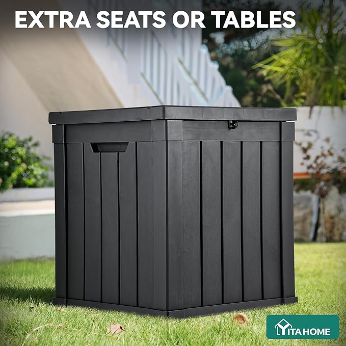YITAHOME Deck Box, 51 Gallon Weatherproof Outdoor Storage Container for Patio Cushions, Pool Supplies, Garden Tools, Lockable Lid and Side Handles, Black