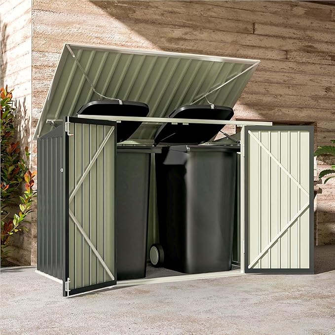 Patiowell 6x3 FT Storage Shed, Outdoor Metal Horizontal Sheds with Lockable Door, Waterproof Outside Trash Can Storage Shed for Lawn Garden Backyard, Black