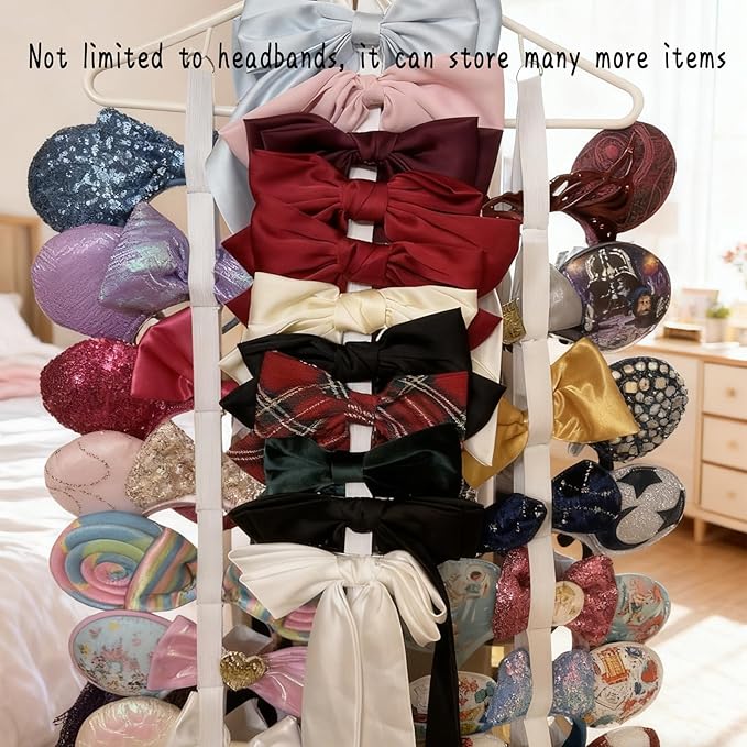 3PCS Headband Holder & Hair Accessory Organizer with 3 adhesive hooks - Large Capacity Foldable Display for Bedroom & Dorm, Easy Headband Storage Solution, White