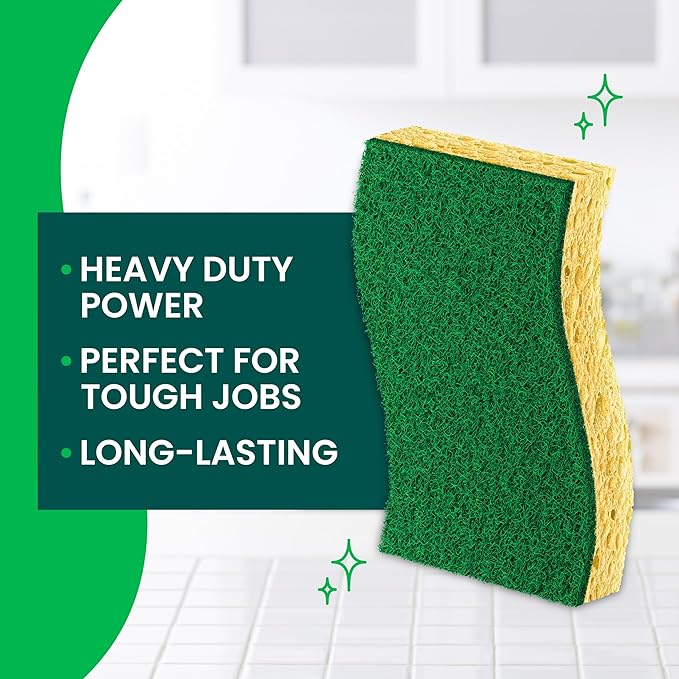 Scotch-Brite Heavy Duty Scrub Sponge, 45 Kitchen Sponges Designed for Tough Messes in The Kitchen That Last 3X Longer*, Best for Cast Iron Skillets and Outdoor Grills, Flexible, Durable, and Strong