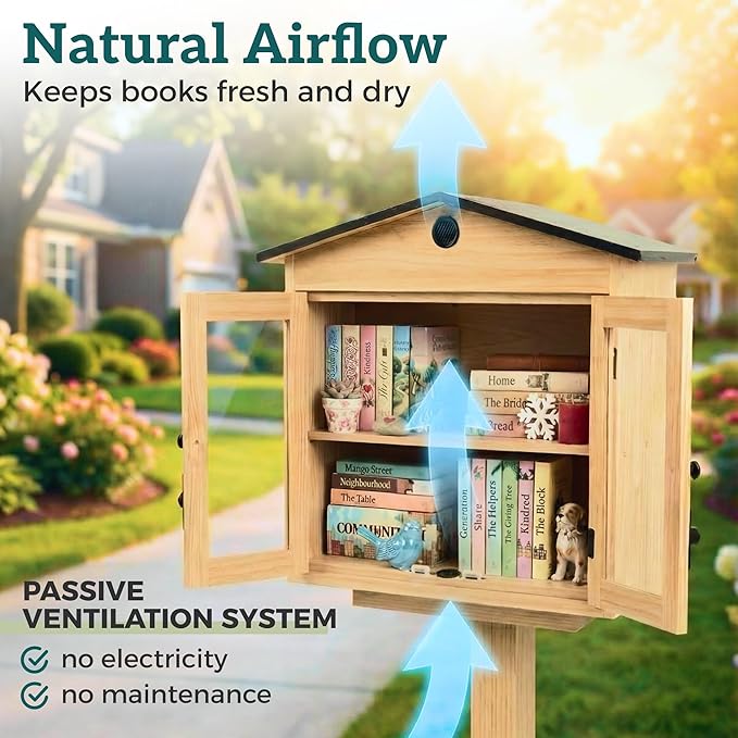 HAVLYN Little Library Box Outdoor Kit, Blessing Box Outdoor Food Pantry, Lending Library Box Outdoor, Premium Weather-Resistant Wood, Metal Roof, Natural Ventilation, Adjustable Shelf, Easy Assembly