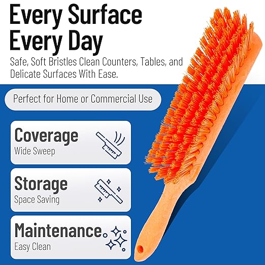 SPARTA Handheld Soft Counter Brush 8 Inch Bristle Span, Multi-Use Dust Brush with 5 Inch Handle for Tables, Countertops, and Delicate Surfaces, Polyester, Orange, (Pack of 6)
