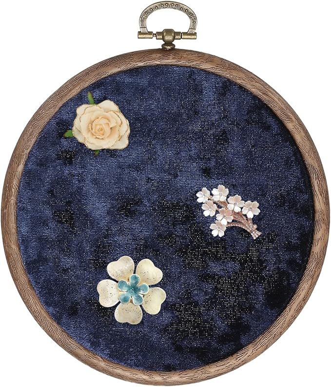 uxcell Round Pin Display Board, Velvet Wall Hanging Brooch Jewelry Display Stand Storage Holder for Enamel Pins Badges Brooches Jewelry, Navy Blue