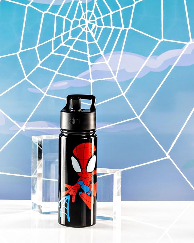 Simple Modern Kids Summit Water Bottle with Straw Lid | Marvel Spider Man 18oz Stainless Steel Cup Insulated Tumbler for Toddlers, Boys, School | Spidey Kid