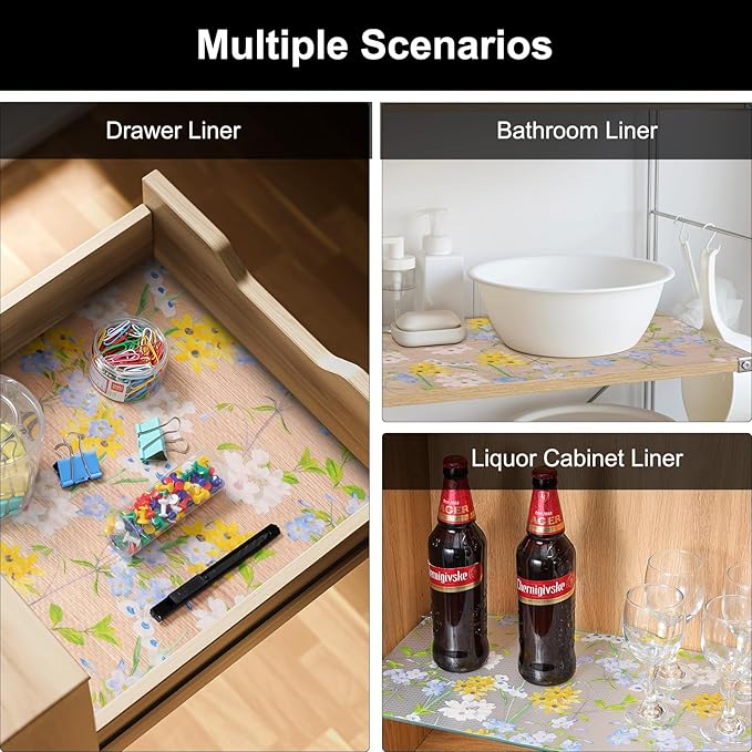Cooyes Shelf Liner – Premium Non-Adhesive Cabinet & Drawer Liner for Kitchen – Waterproof Shelf Paper with Modern Pattern – Durable EVA Cabinet Mat – Easy to Cut （24" W x 360" L）