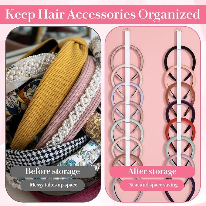 3 Pack Headband Holder, Headband Organizer for Women Girls, White Hanging Headbands Storage wit Hooks, Hair Accessories Organizer Bedroom College Dorm Decor