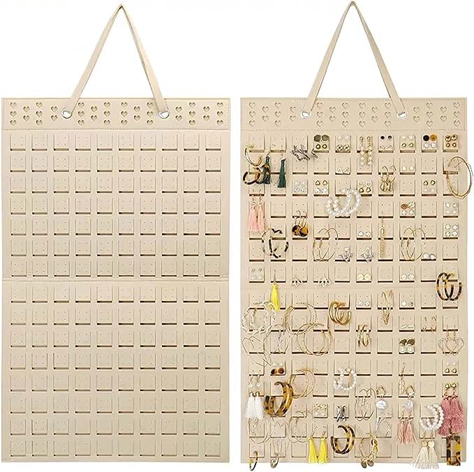 Hanging Jewelry Earrings Necklaces Holder For Women Large Capacity Wall Mounted Earring Bracelet Brooch Sunglasses Organizer (khaki Earrings Holder)