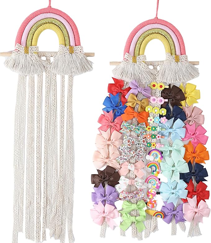 YOcity Bow Holder for Girls Hair Bows Organizer for Girls with Lace Ribbon Perfect for Baby Girl Nursery Room Decor (Colorful)