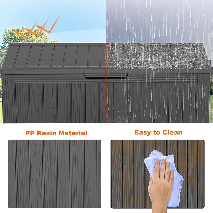 85 Gallon Outdoor Deck Box, Lockable Waterproof Outdoor Storage Boxes For Garden Tools,Indoor Cushions,Accessories Outside Storage Resin Weatherproof Container(Black)