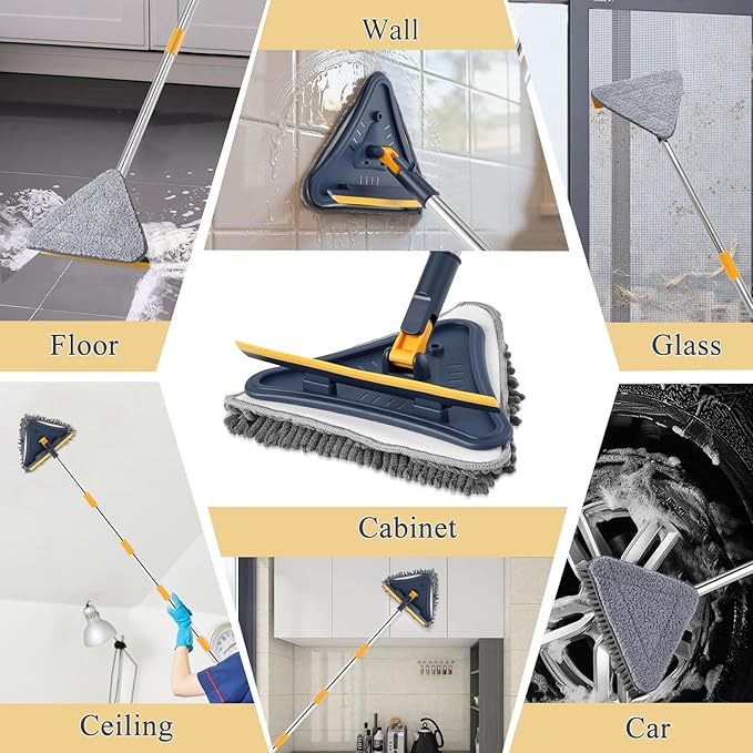 5 in 1 Wall Cleaner Mop, 78 Inch Base Board Cleaner Tool with Long Handle, 360° Wall Washing Tool for Ceiling, Floor and Window Cleaning with 3 Microfiber & 3 Chenille Pads