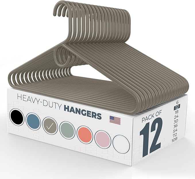 Neaties Heavy Duty Clothes Hangers 12 Pack – Made in The USA – 8lb Capacity Plastic Hangers for Adult Clothing – Durable for Pants, Coats, Jackets, or Jeans – Gray