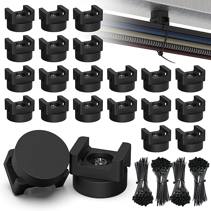 20Pcs Heavy Duty Magnetic Zip Tie Mount Kit with 200Pcs Cable Ties - Strong Magnetic Cable Zip Tie Holder for Automotive, Home & Office Cable Management | Rubber-Coated Base, 22mm Diameter