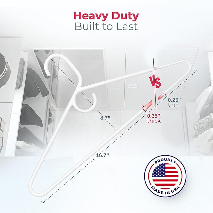 Neaties Heavy Duty Clothes Hangers 50 Pack (54 Count) – Made in The USA – 8lb Capacity Plastic Hangers for Adult Clothing – Durable for Pants, Coats, Jackets, or Jeans – White