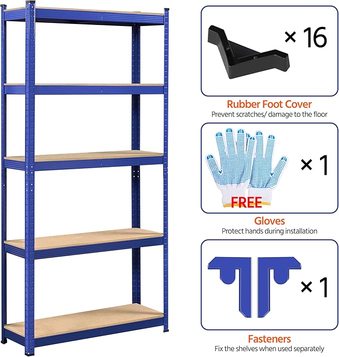 Topeakmart 5-Tier Utility Shelves, Metal Adjustable Garage Shelves Storage Racks Heavy Duty Shed Shelving Unit- Blue, 35.5 x 12 x 71 Inch