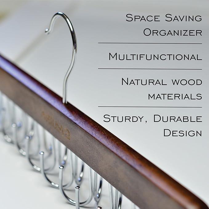 Belt Hanger for Closet, Sturdy Wood Belt Rack Closet Accessories with 20 Hooks Belt Organizer for Closet Organizers and Storage, Brown