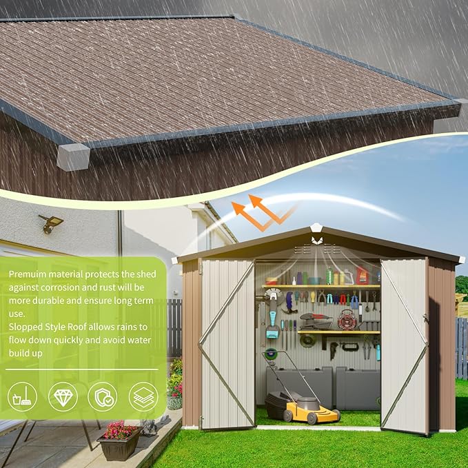 Metal Storage Shed,10x8 Outdoor Storage Building,Large Backyard Sheds with Lockable Doors,Waterproof Outside Storage Sheds with Lockable Doors