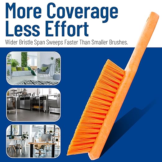 SPARTA Handheld Soft Counter Brush 8 Inch Bristle Span, Multi-Use Dust Brush with 5 Inch Handle for Tables, Countertops, and Delicate Surfaces, Polyester, Orange, (Pack of 6)