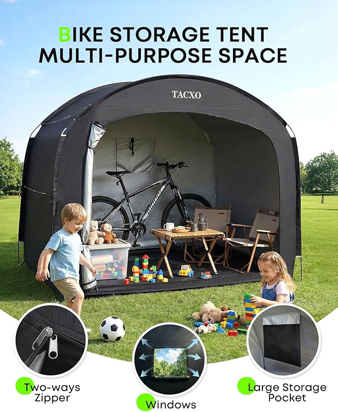 Bike Storage Shed Tent,Bike Cover Waterproof Outdoor Storage Shed with 30% More Top Storage Space for 4-5Bikes,Portable Bicycle Shelter for Motorcycle,Garden Tools,Lawn Mower