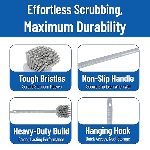 SPARTA 40501EC23 Plastic Large Scrub Brush, Kitchen Brush, Utility Brush With Long Handle For Cleaning, 20 Inches, Gray, (Pack of 6)