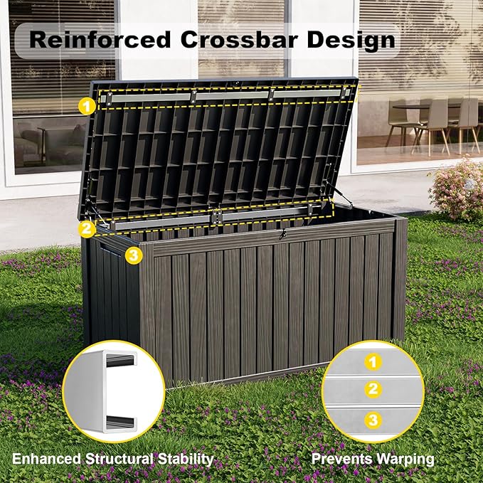 150 Gallon Waterproof Outdoor Storage Box,Resin Deck Box,Lockable Outside Storage Box Container for Patio Furniure,Garden,Tools (150 Gallon,Black)