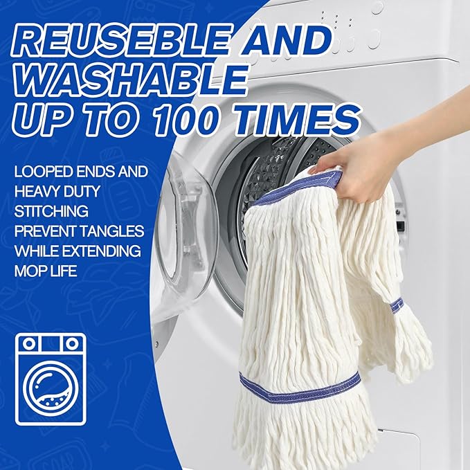 Eccliy 6 Pack Heavy Loop End Cotton String Mop Head Heavy Duty Mop Head Commercial Refills Replacement Bulk for Home Industrial Commercial Floor Cleaning (White,Blue)