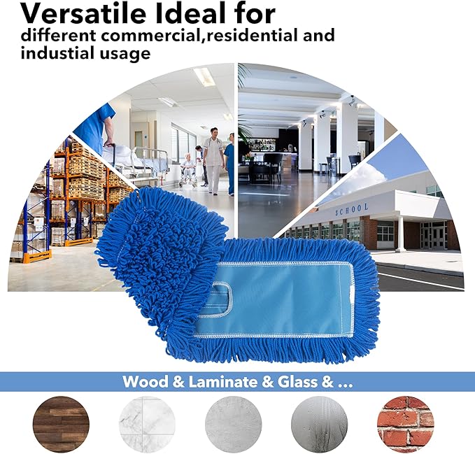 Matthew 24'' Microfiber Loop Dust Mop Washable Commercial&Residential Heavy Duty Mop Head Replacement Premium Absorbent Industrial Dust Mop Refill Pads for Hardwood, Office,Garage and Hotel -3Pack