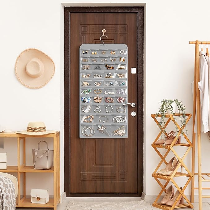 Simple Houseware Hanging Jewelry Storage Organizer, 80-Pocket with 5 Sizes for All Types of Accessories, Gray