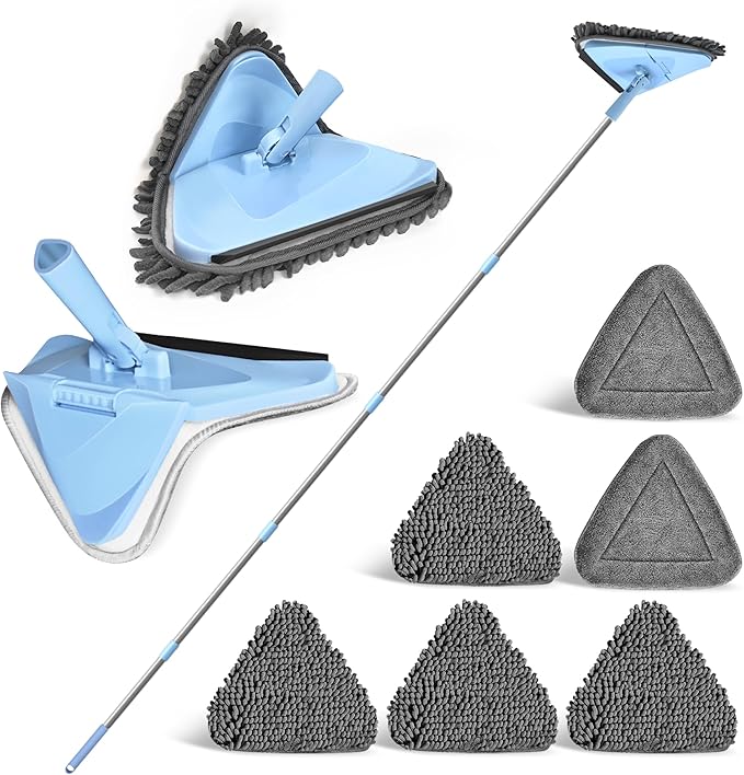 NEWE Wall Mop Cleaner with 80 Inches Long Handle, 180° Folding Ceiling Cleaning Tool with Squeegee (Chambray Blue)